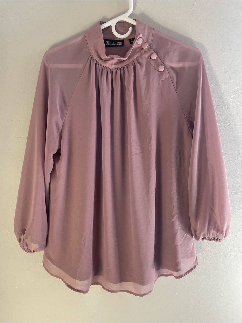 New York & Company Dusty Rose Button-Shoulder Long Sleeve Blouse